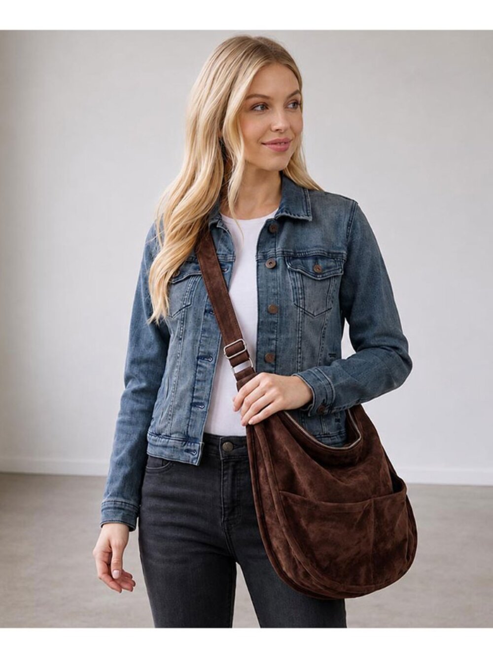 Tigerstars Dark Brown Faux Suede Slouchy Crossbody Hobo Bag
